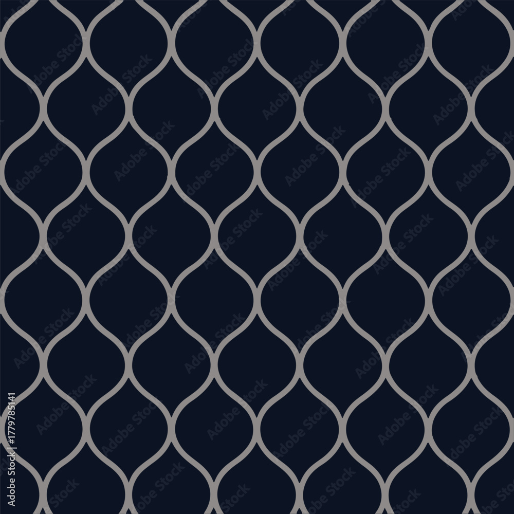 Naklejka premium Elegant dark blue fabric with repeating interlocking geometric lattice pattern
