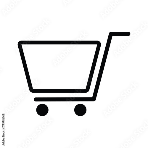 Shopping cart black vector icon, flat design isolated on white background. E-commerce symbol. Supermarket trolley linear pictogram. E-shop concept. Buy cart UX UI design. EPS 10.	