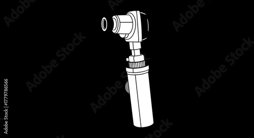 Illustration of an Otoscope Medical Device on a Black Background.