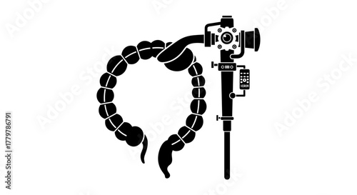 Medical device colonoscopy illustration showing human digestive system.