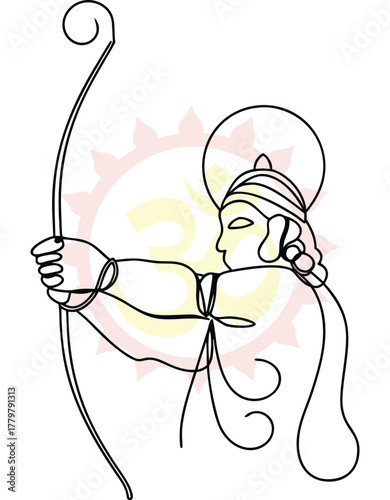 Lord with Bow and Arrow Continuous Line Art Spiritual Representation Depiction of Strength Single Line Drawing Illustration for Posters and Designs