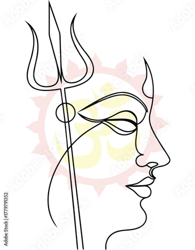 Minimalist depiction of deity with a trident against a radiant aura perfect for spiritual and artistic themes and meditation practices showcasing simplicity and grace