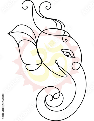 Elegant Ganesha Line Art Illustration with Om Symbol Backdrop for Spiritual Designs and Meditative Practices in Digital Art and Minimalist Representations