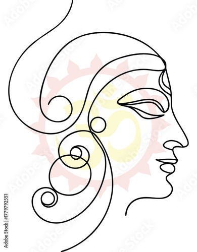 Elegant Line Art Depicting Female Profile with Abstract Hair and Spiritual Symbolism Promoting Wellness and Inner Peace for Creative Design Projects