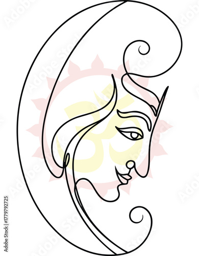 Elegant Line Art Depiction of a Serene Deity with Delicate Features Spiritual Symbolism and Minimalist Aesthetic perfect for Modern Designs and Art Installations