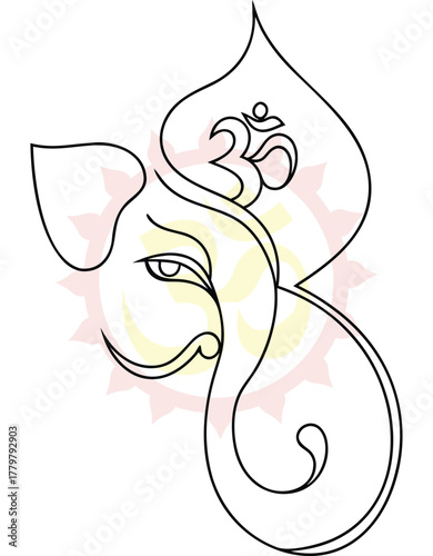 Elegant Line Art Illustration of a Hindu Deity Ganesha with Om Symbol Against Subtle Background for Spiritual and Cultural Themes Projects