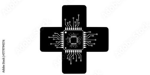 AI Medical Chip Processor Flat Vector Icon Technology