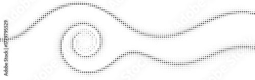 Subtle halftone wave and swirl border, abstract grey line art element, flowing minimal curve design, delicate monochrome dynamic graphic, soft vapor trail