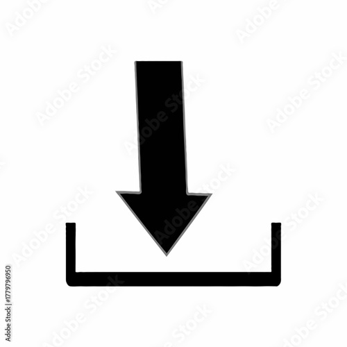 Black download arrow pointing into a container line illustration