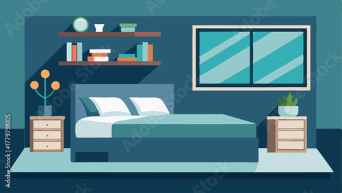 A bedroom with a builtin storage bed a floating bedside table and minimal decor.