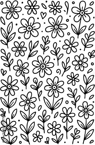 Abstract Black Ink Doodle  Flower Background Transparent