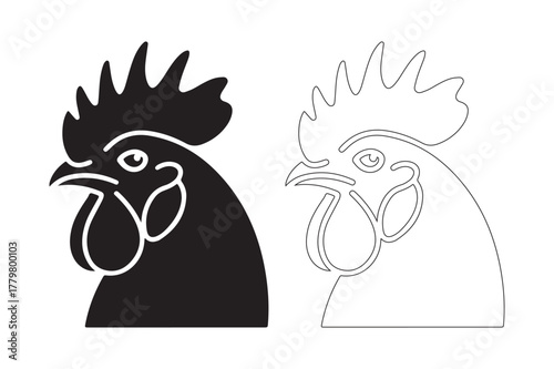 Silhouette and outline of a rooster head profile