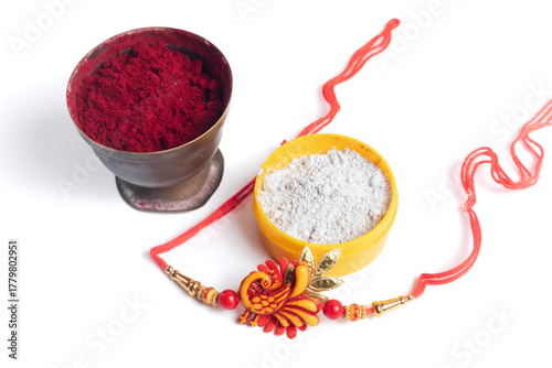 Rakhi with colored powders for Raksha Bandhan festival,