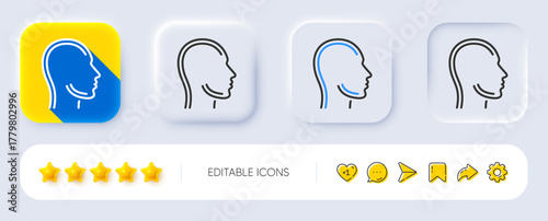 Head line icon. Neumorphic, Flat shadow, 3d buttons. Human profile sign. Facial identification symbol. Line head icon. Social media icons. Vector