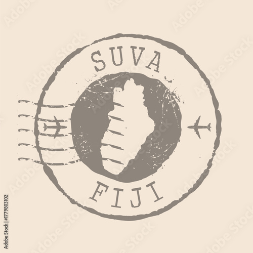 Stamp Postal of  Suva is capital of Fiji. Map Silhouette rubber Seal.  Design Retro Travel. Seal of Map Suva grunge  for your design.  EPS10