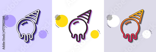 Ice cream line icon. Halftone dotted pattern. Gradient icon with grain shadow. Vanilla sundae cone sign. Frozen summer dessert symbol. Line ice cream icon. Various designs. Vector