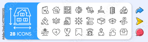 Lighthouse, Battery and Entrance line icons. Interest rate, AI generate, Inflation icons. Pack of Mobile inventory, House dimension, Opened box icon. Quality, Package box, Inspect pictogram. Vector