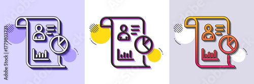 Report line icon. Halftone dotted pattern. Gradient icon with grain shadow. Business management sign. Employee statistics symbol. Line report icon. Various designs. Vector
