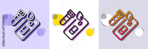 Covid test line icon. Halftone dotted pattern. Gradient icon with grain shadow. Coronavirus testing sign. Blood test tube symbol. Line covid test icon. Various designs. Vector