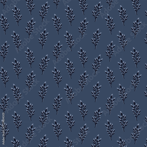 Block print  Botanicals seamless vector pattern