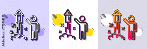 Fireworks line icon. Halftone dotted pattern. Gradient icon with grain shadow. Christmas or New year rocket sign. Pyrotechnic symbol. Line fireworks icon. Various designs. Vector