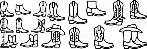 Cowboy Boots Seamless Pattern Wild West Line Art Collection
