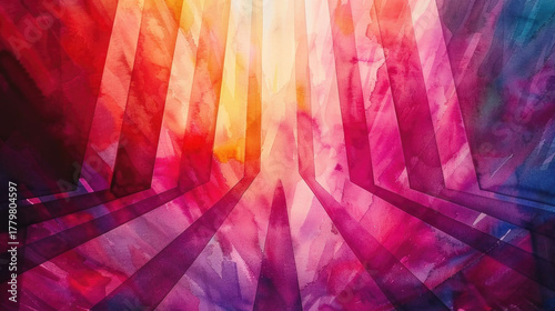 Radiant light beams filling a spacious abstract environment with warm and dynamic energy