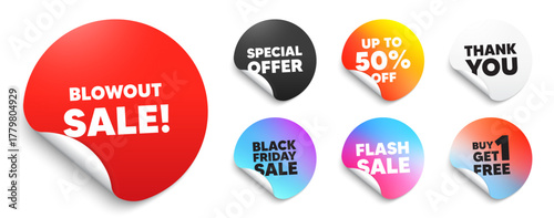 Blowout sale red sticker tag. Special offer paper price tags. Blowout sale tag. Special offer price sign. Advertising discounts symbol. Discount, black friday sticker. Promo banner. Vector