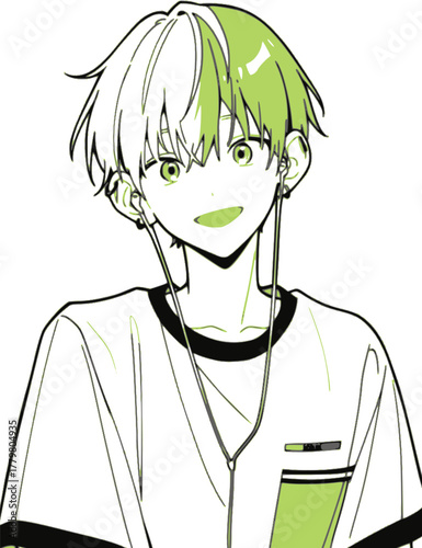 音楽を聴く若者のポートレート