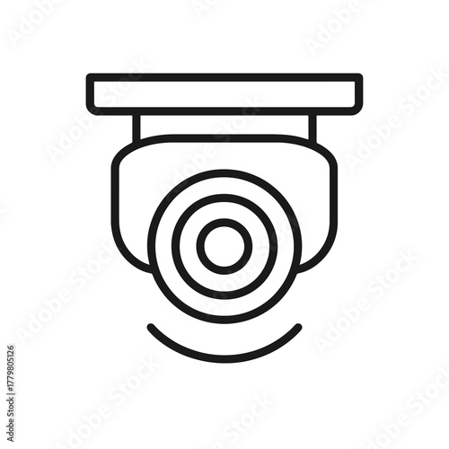 Thin black vector icon of a ceiling-mounted security camera, symbolizing protection, real-time monitoring, and smart surveillance control.