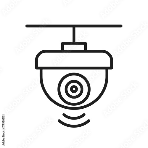Minimal black CCTV vector showing ceiling camera with detection lines, ideal for digital security systems, workplace protection, and smart homes.