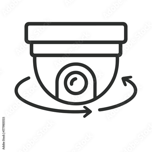 Minimal black rotating security camera vector representing smart surveillance and digital protection, perfect for tech, safety, and monitoring visuals.