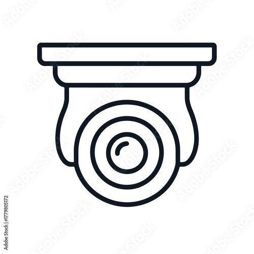 Minimal black dome security camera vector representing smart surveillance, safety, and modern monitoring technology for business and home use.