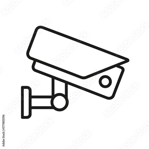 Minimal black security camera vector showing simple lens and bracket details, ideal for safety apps, monitoring systems, and security signage.