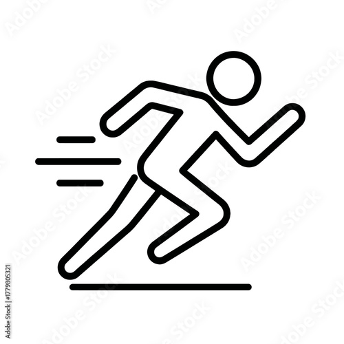 Thin black vector of a fast runner leaning forward with motion streaks, symbolizing focus, power, and endurance in sports and marathon races.