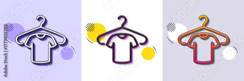 T-shirt line icon. Halftone dotted pattern. Gradient icon with grain shadow. Tee shirt with hanger sign. Fabric sport wear symbol. Line t-shirt icon. Various designs. Vector