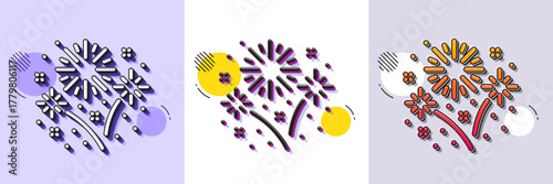 Fireworks line icon. Halftone dotted pattern. Gradient icon with grain shadow. Pyrotechnic salute sign. Carnival celebration lights symbol. Line fireworks icon. Various designs. Vector