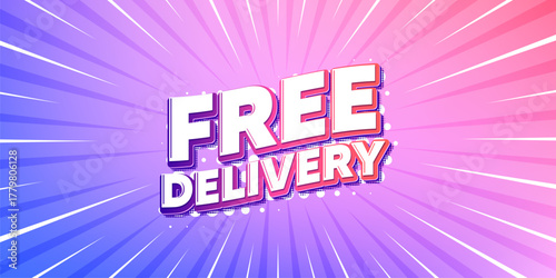 Free delivery sun rays gradient banner. Light burst background. Free delivery tag. Shipping and cargo service message. Business order icon. Gradient sun rays. Sunburst light. Vector