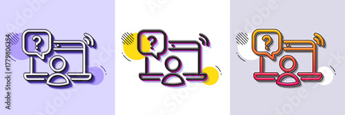 Online question line icon. Halftone dotted pattern. Gradient icon with grain shadow. Ask help sign. Outsource support symbol. Line online question icon. Various designs. Vector