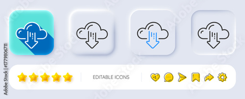 Cloud computing download line icon. Neumorphic, Flat shadow, 3d buttons. Internet data storage sign. File hosting technology symbol. Line cloud download icon. Social media icons. Vector