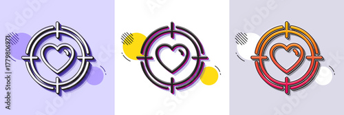 Heart in Target aim line icon. Halftone dotted pattern. Gradient icon with grain shadow. Love dating symbol. Valentines day sign. Line valentine target icon. Various designs. Vector
