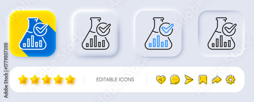 Chemistry lab line icon. Neumorphic, Flat shadow, 3d buttons. Laboratory flask sign. Analysis symbol. Line chemistry lab icon. Social media icons. Vector