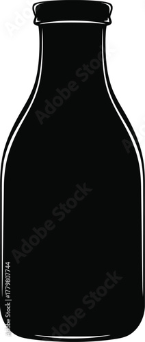Classic Glass Milk Bottle Silhouette - Narrow Neck Wide Body Vector