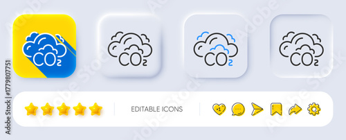 Co2 gas line icon. Neumorphic, Flat shadow, 3d buttons. Carbon dioxide emissions sign. Exhaust reduction symbol. Line co2 icon. Social media icons. Vector