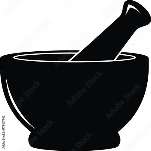 Mortar and Pestle Silhouette - Traditional Grinding Tool Vector