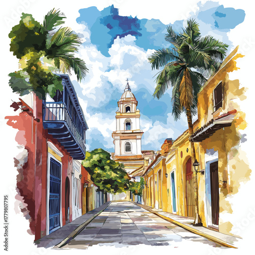 Cali Salsa capital. Cali Salsa capital hand drawn watercolor illustration