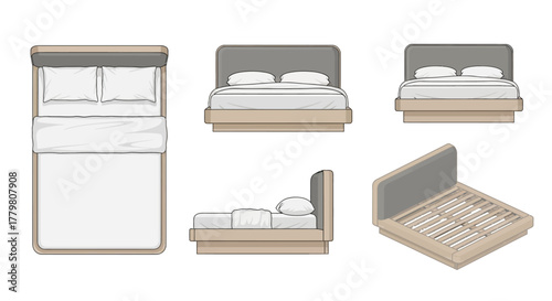 Vector Bed Design Multiple View Angles.