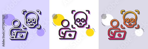 Cyber attack line icon. Halftone dotted pattern. Gradient icon with grain shadow. Ransomware threat sign. Computer phishing virus symbol. Line cyber attack icon. Various designs. Vector