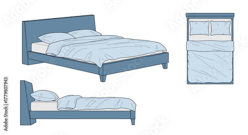 Vector Bed Design Multiple View Angles.