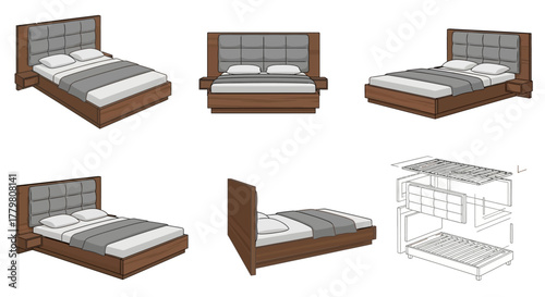 Vector Bed Design Multiple View Angles.